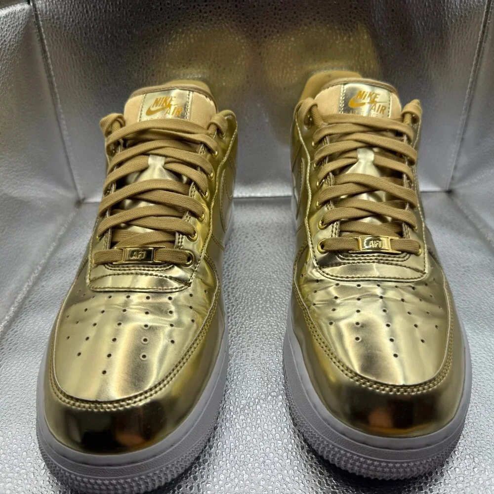 Size 14 - Nike Air Force 1 SP Metallic Gold Womens Leather Sneakers‎ CQ6566-700